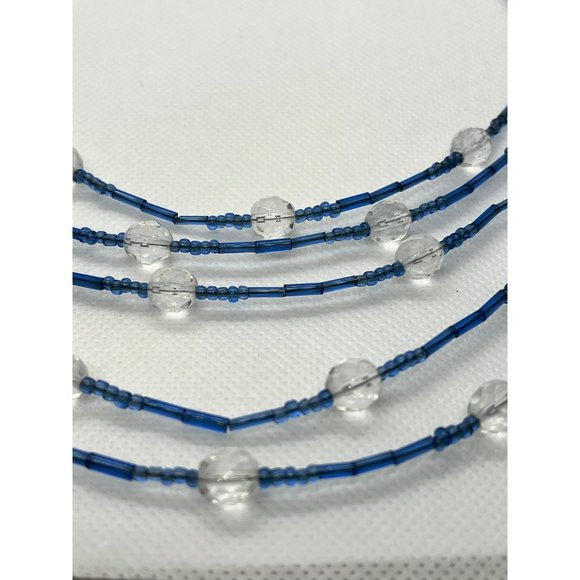 Clear Faceted Crystal & Blue Glass Bugle Beads Multi Layer Silver Tone Necklace‎ - Picture 3 of 10